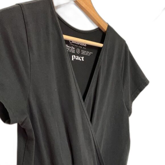Pact Black Organic Cotton Interlock Faux Wrap Top Short Sleeve Jumpsuit Size S - Picture 3 of 13